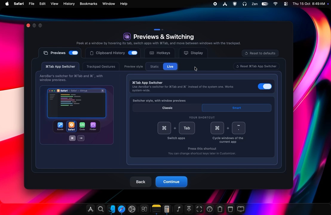 The Smart Switcher showing live window previews