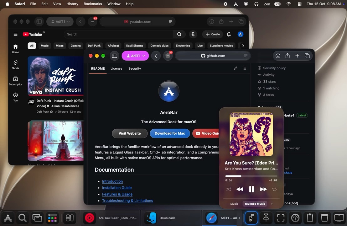 Music controls and system stats on the bar